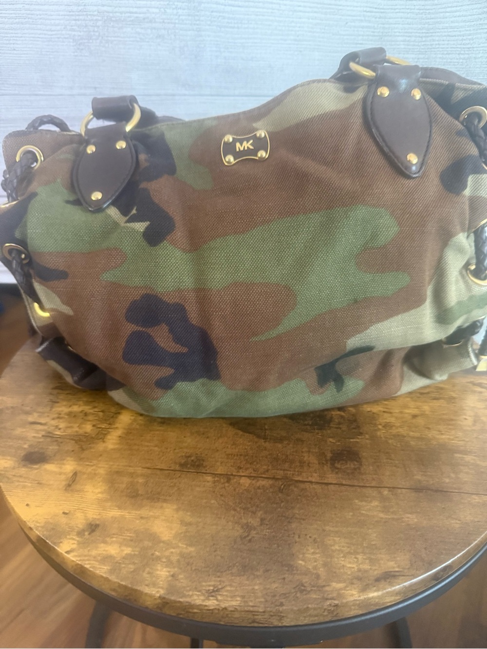 Michael Kors Camouflage Canvas Shoulder Bag - Green/Brown/Black